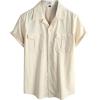 imageVATPAVE Mens Hawaiian Cotton Linen Shirts Short Sleeve Button Down Summer Shirts Cuban Beach Tops with PocketsBeige