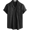imageVATPAVE Mens Hawaiian Cotton Linen Shirts Short Sleeve Button Down Summer Shirts Cuban Beach Tops with PocketsBlack