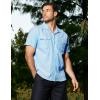 imageVATPAVE Mens Hawaiian Cotton Linen Shirts Short Sleeve Button Down Summer Shirts Cuban Beach Tops with PocketsLight Blue