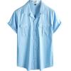 imageVATPAVE Mens Hawaiian Cotton Linen Shirts Short Sleeve Button Down Summer Shirts Cuban Beach Tops with PocketsLight Blue