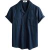imageVATPAVE Mens Hawaiian Cotton Linen Shirts Short Sleeve Button Down Summer Shirts Cuban Beach Tops with PocketsNavy
