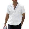 imageVATPAVE Mens Hawaiian Floral Jacquard Shirts Casual Button Down Short Sleeve Summer Shirts with PocketWhite