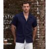 imageVATPAVE Mens Striped Summer Shirt Casual Button Down Short Sleeve Beach Shirts Cotton Linen Shirts for MenPure Navy