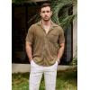 imageVATPAVE Mens Summer Lace Shirts See Through Sheer Shirts Casual Short Sleeve Button Down Beach ShirtsCoffee