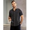 imageVATPAVE Mens Summer Striped Shirts Button Down Short Sleeve Vintage Beach Hawaiian Shirts with PocketDark Gray