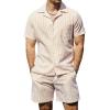 imageVATPAVE Mens Casual 2 Piece Outfits Short Sleeve Button Down Hawaiian Summer Shirts Beach Short SetsKhaki