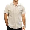 imageVATPAVE Mens Hawaiian Cotton Linen Shirts Short Sleeve Button Down Summer Shirts Cuban Beach Tops with PocketsBeige
