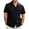 imageVATPAVE Mens Hawaiian Cotton Linen Shirts Short Sleeve Button Down Summer Shirts Cuban Beach Tops with PocketsBlack