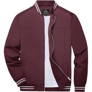 imageBoladeci Mens Bomber Jackets Lightweight Water Resistant Breathable Spring Fall Full Zip Thin Windbreaker Light JacketsWine Red