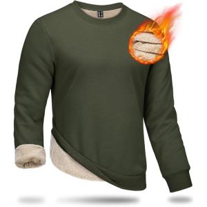 imageBoladeci Mens Full Sherpa Lined Crewneck Sweatshirts Premium Heavyweight Fleece Pullover Thick Thermal Cotton SweatShirtsArmy Green