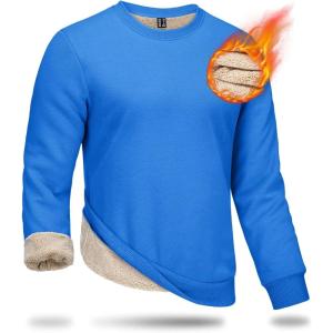 imageBoladeci Mens Full Sherpa Lined Crewneck Sweatshirts Premium Heavyweight Fleece Pullover Thick Thermal Cotton SweatShirtsAzure