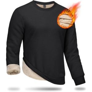 imageBoladeci Mens Full Sherpa Lined Crewneck Sweatshirts Premium Heavyweight Fleece Pullover Thick Thermal Cotton SweatShirtsBlack