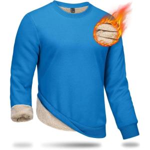 imageBoladeci Mens Full Sherpa Lined Crewneck Sweatshirts Premium Heavyweight Fleece Pullover Thick Thermal Cotton SweatShirtsBluegreen