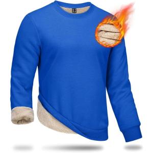 imageBoladeci Mens Full Sherpa Lined Crewneck Sweatshirts Premium Heavyweight Fleece Pullover Thick Thermal Cotton SweatShirtsColor Blue
