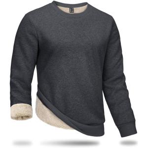imageBoladeci Mens Full Sherpa Lined Crewneck Sweatshirts Premium Heavyweight Fleece Pullover Thick Thermal Cotton SweatShirtsDark Grey