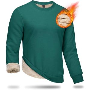 imageBoladeci Mens Full Sherpa Lined Crewneck Sweatshirts Premium Heavyweight Fleece Pullover Thick Thermal Cotton SweatShirtsEmerald Green
