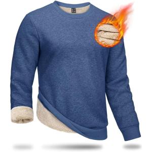 imageBoladeci Mens Full Sherpa Lined Crewneck Sweatshirts Premium Heavyweight Fleece Pullover Thick Thermal Cotton SweatShirtsGrey Blue