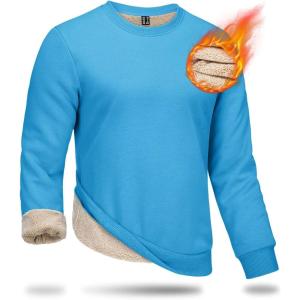 imageBoladeci Mens Full Sherpa Lined Crewneck Sweatshirts Premium Heavyweight Fleece Pullover Thick Thermal Cotton SweatShirtsIce Blue