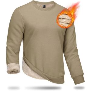 imageBoladeci Mens Full Sherpa Lined Crewneck Sweatshirts Premium Heavyweight Fleece Pullover Thick Thermal Cotton SweatShirtsKhaki