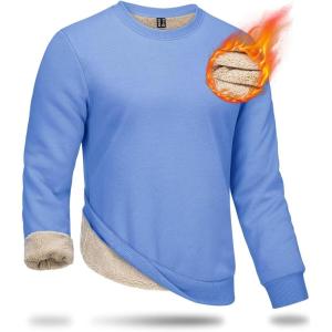 imageBoladeci Mens Full Sherpa Lined Crewneck Sweatshirts Premium Heavyweight Fleece Pullover Thick Thermal Cotton SweatShirtsLight Blue