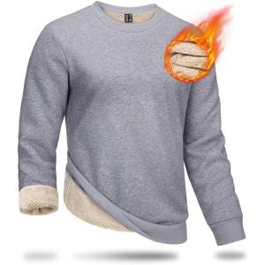imageBoladeci Mens Full Sherpa Lined Crewneck Sweatshirts Premium Heavyweight Fleece Pullover Thick Thermal Cotton SweatShirtsLight Grey