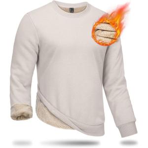 imageBoladeci Mens Full Sherpa Lined Crewneck Sweatshirts Premium Heavyweight Fleece Pullover Thick Thermal Cotton SweatShirtsLight Khaki