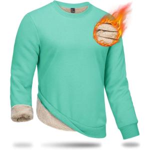 imageBoladeci Mens Full Sherpa Lined Crewneck Sweatshirts Premium Heavyweight Fleece Pullover Thick Thermal Cotton SweatShirtsMint Green