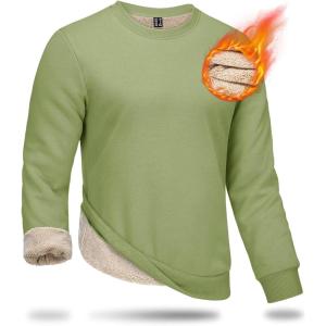 imageBoladeci Mens Full Sherpa Lined Crewneck Sweatshirts Premium Heavyweight Fleece Pullover Thick Thermal Cotton SweatShirtsOlive Green