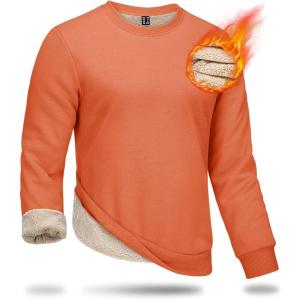 imageBoladeci Mens Full Sherpa Lined Crewneck Sweatshirts Premium Heavyweight Fleece Pullover Thick Thermal Cotton SweatShirtsOrange