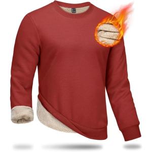 imageBoladeci Mens Full Sherpa Lined Crewneck Sweatshirts Premium Heavyweight Fleece Pullover Thick Thermal Cotton SweatShirtsOrange Red