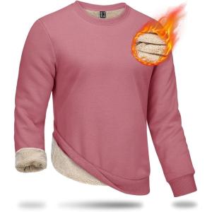 imageBoladeci Mens Full Sherpa Lined Crewneck Sweatshirts Premium Heavyweight Fleece Pullover Thick Thermal Cotton SweatShirtsPink