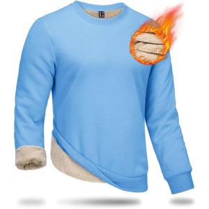 imageBoladeci Mens Full Sherpa Lined Crewneck Sweatshirts Premium Heavyweight Fleece Pullover Thick Thermal Cotton SweatShirtsSky Blue