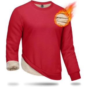imageBoladeci Mens Full Sherpa Lined Crewneck Sweatshirts Premium Heavyweight Fleece Pullover Thick Thermal Cotton SweatShirtsTomato Red
