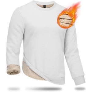 imageBoladeci Mens Full Sherpa Lined Crewneck Sweatshirts Premium Heavyweight Fleece Pullover Thick Thermal Cotton SweatShirtsWhite