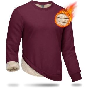imageBoladeci Mens Full Sherpa Lined Crewneck Sweatshirts Premium Heavyweight Fleece Pullover Thick Thermal Cotton SweatShirtsWine Red