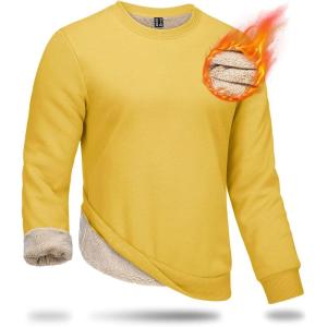 imageBoladeci Mens Full Sherpa Lined Crewneck Sweatshirts Premium Heavyweight Fleece Pullover Thick Thermal Cotton SweatShirtsYellow