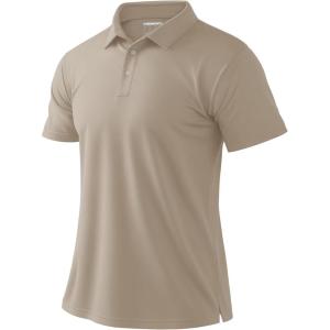 imageBoladeci Mens Golf Polo Shirts Short Sleeve Performance Quick Dry Breathable Work Business Casual ShirtsKhaki