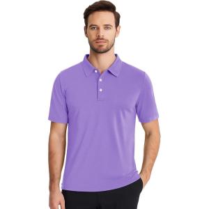 imageBoladeci Mens Golf Polo Shirts Short Sleeve Performance Quick Dry Breathable Work Business Casual ShirtsLight Purple