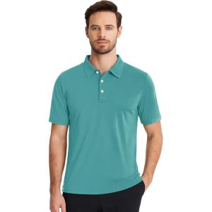 imageBoladeci Mens Golf Polo Shirts Short Sleeve Performance Quick Dry Breathable Work Business Casual ShirtsTeal