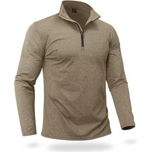 imageBoladeci Mens Quarter Zip Pullover Premium Fleece Lined Heather Long Sleeve Golf Shirts Midweight 14 Half Zip SweatshirtsKhaki