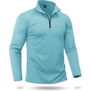 imageBoladeci Mens Quarter Zip Pullover Premium Fleece Lined Heather Long Sleeve Golf Shirts Midweight 14 Half Zip SweatshirtsLake Blue