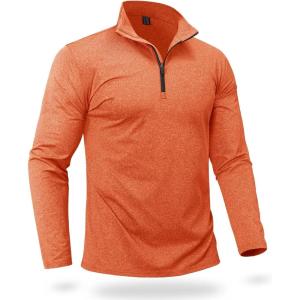 imageBoladeci Mens Quarter Zip Pullover Premium Fleece Lined Heather Long Sleeve Golf Shirts Midweight 14 Half Zip SweatshirtsLight Orange