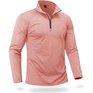 imageBoladeci Mens Quarter Zip Pullover Premium Fleece Lined Heather Long Sleeve Golf Shirts Midweight 14 Half Zip SweatshirtsPink