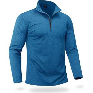imageBoladeci Mens Quarter Zip Pullover Premium Fleece Lined Heather Long Sleeve Golf Shirts Midweight 14 Half Zip SweatshirtsSea Blue