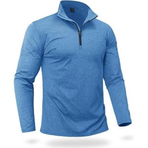 imageBoladeci Mens Quarter Zip Pullover Premium Fleece Lined Heather Long Sleeve Golf Shirts Midweight 14 Half Zip SweatshirtsSky Blue