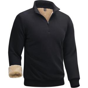 imageBoladeci Mens Quarter Zip Pullover Premium Sherpa Lined Long Sleeve Golf Shirts for Men Midweight 14 Half Zip SweatshirtsBlack