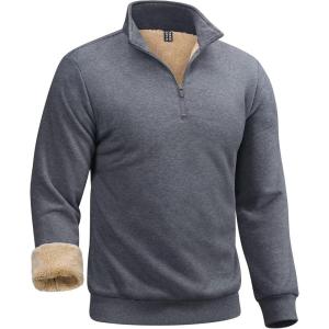 imageBoladeci Mens Quarter Zip Pullover Premium Sherpa Lined Long Sleeve Golf Shirts for Men Midweight 14 Half Zip SweatshirtsDark Grey
