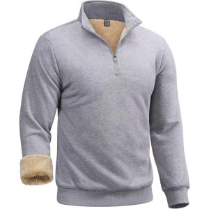 imageBoladeci Mens Quarter Zip Pullover Premium Sherpa Lined Long Sleeve Golf Shirts for Men Midweight 14 Half Zip SweatshirtsLight Grey