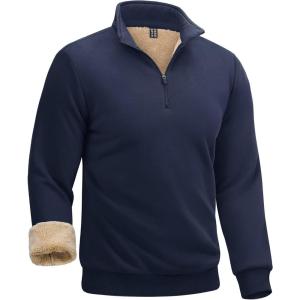 imageBoladeci Mens Quarter Zip Pullover Premium Sherpa Lined Long Sleeve Golf Shirts for Men Midweight 14 Half Zip SweatshirtsNavy