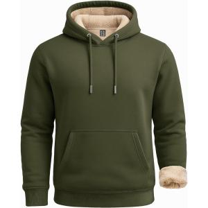 imageBoladeci Mens Sherpa Lined Hoodie Heavy Weight Cotton Winter Cold Weather Warm Fleece Thick Hooded Sweatshirts PulloverArmy Green